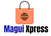 Logo of Magui Xpress with an orange shopping bag and globe icon on a white background